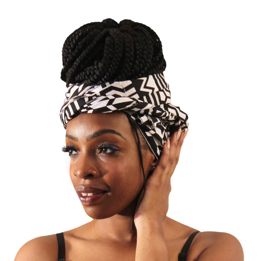 Black and White Kente Head Wrap