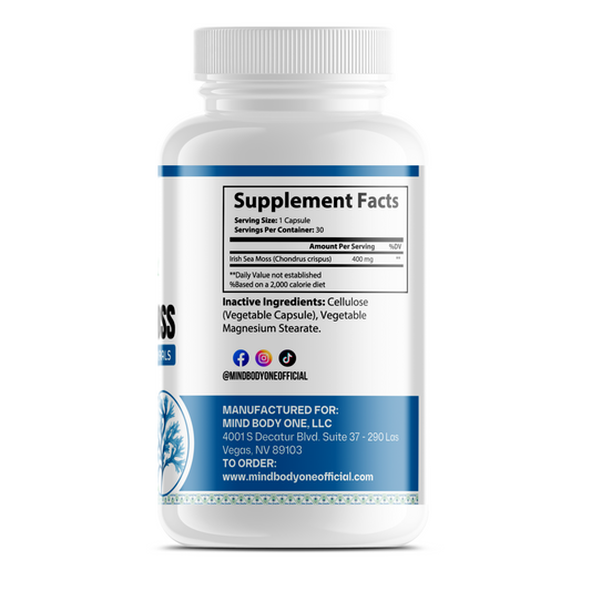 MIND BODY ONE Irish Seamoss Capsules | 400 mg | 30 Capsules