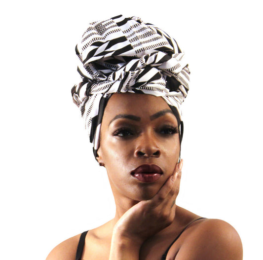 Black and White Kente Head Wrap